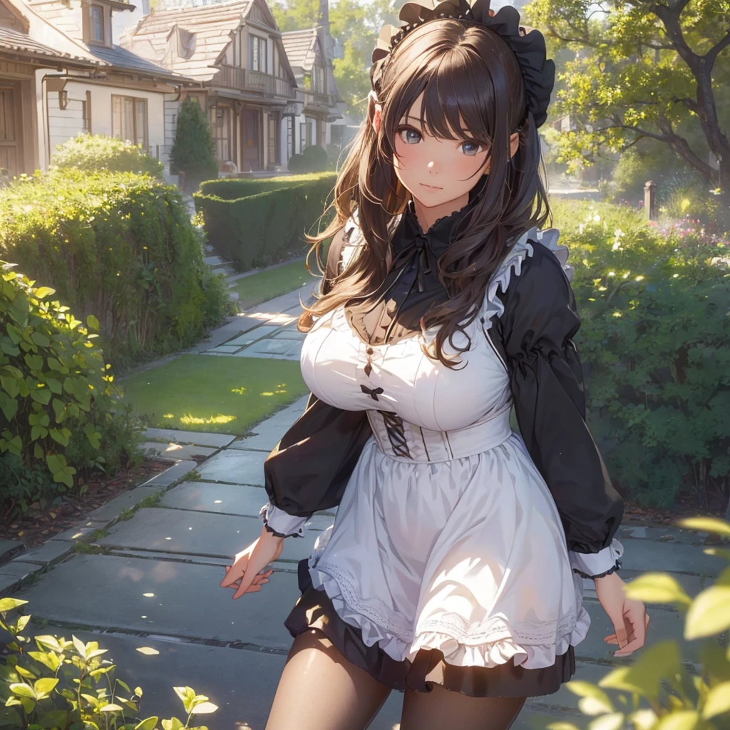 Masterpiece, top quality, ((((Realistic, Photorealistic: 1.37))), 8K, very delicate and beautiful, wonderful, official art with attention to detail, ridiculous, incredibly ridiculous, huge file size, super detailed, very detailed, (beautiful detailed girl), very detailed eyes and face, beautiful detailed eyes, light on the face, nsfw, (one girl), look at the viewer, ( Perfect female figure), slim waist, full body, big breasts, standing, pretty maid, gothic maid clothes, mini skirt, abdomen, unbuttoned, open clothing,, with bangs, feminine look, smile, --auto --s2
