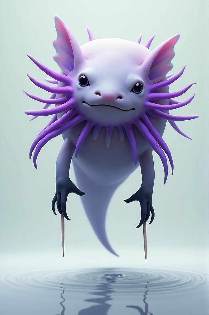 Ok show me an axolotl without a torso,limbs,mouth,and nose, make his gills purple and give him 2 Black toothpicks for feet