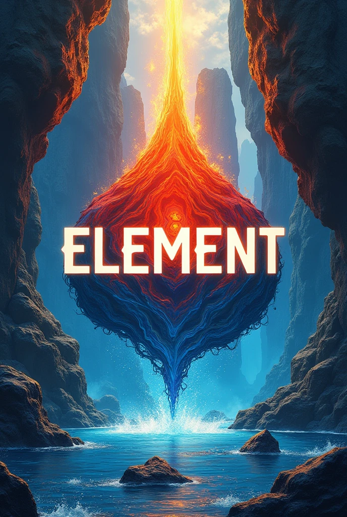 Give me the back of a card called Element' with large letters in the middle to create a vibrant atmosphere. In the background, let the background have limestone and water mixed together.