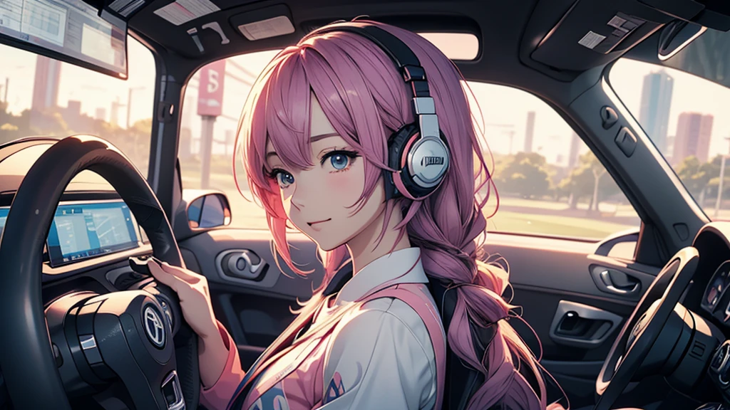 A woman wearing headphones、Anime Style 4 k, anime wallpaper 4k, anime wallpaper 4k, 4k anime wallpaper, anime art wallpaper 4k, anime art wallpaper 4k, Anime Style. 8k, Anime atmosphere, Ultra HD Anime Wallpaper, Anime Art Wallpaper 8K, Anime Background,golf、golf場、golfをしている