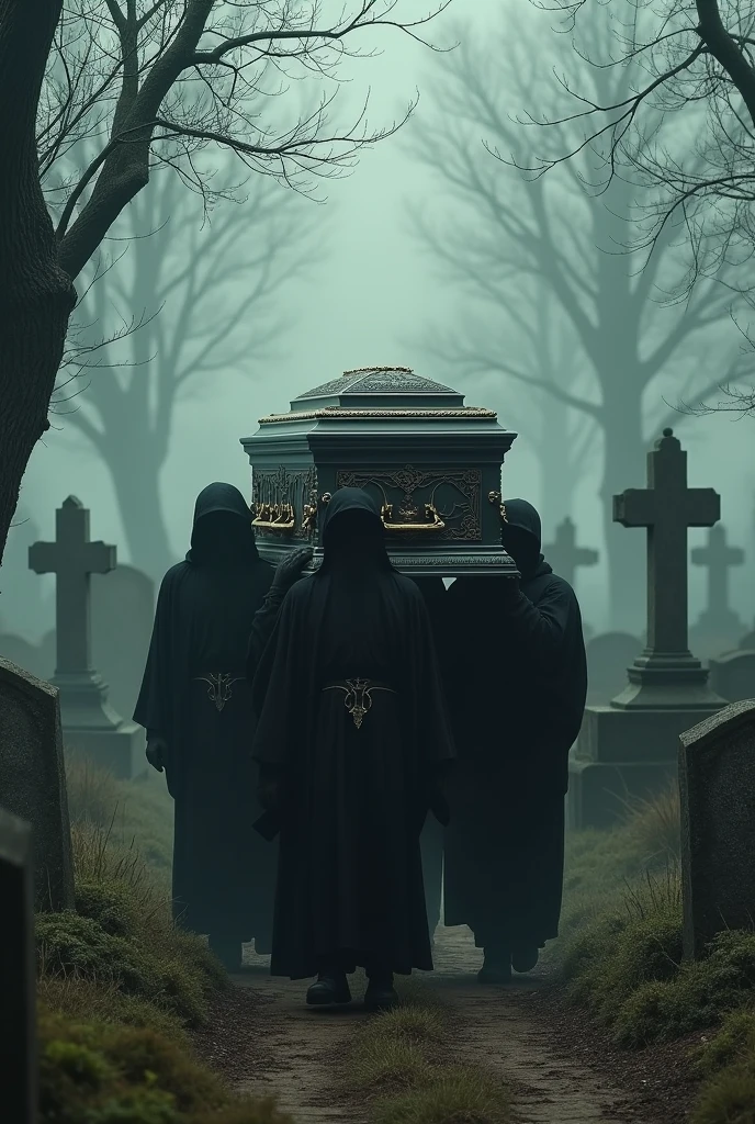 A casket being brought up from the graveyard