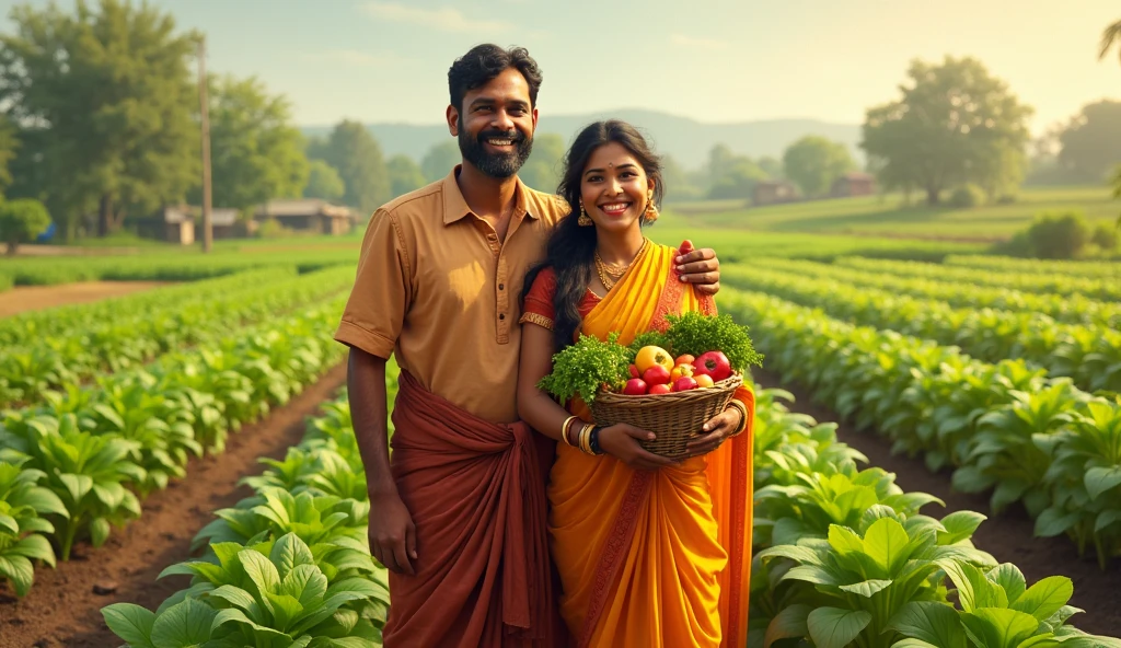 a indian couple getting good crops in the farm