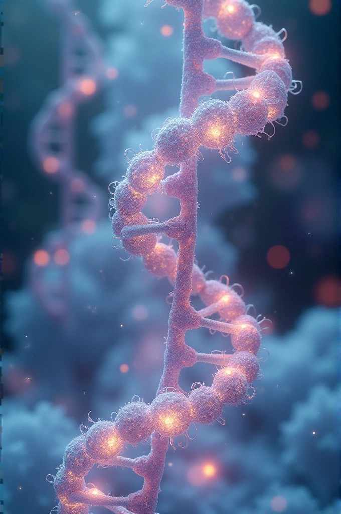 Generate an image of protein synthesis on ribosomes without naming things, holographically