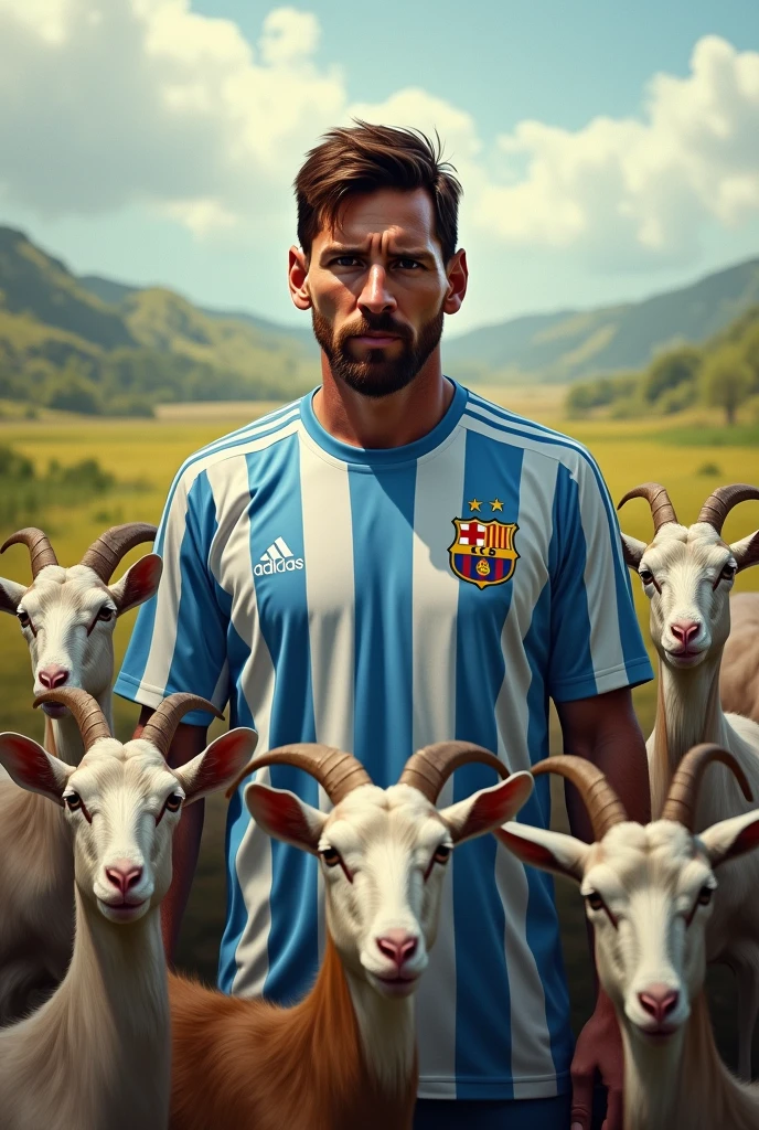 Lionel Messi surrounded by goats