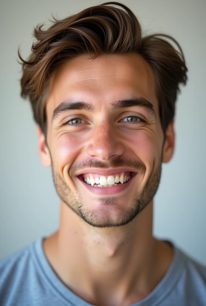 young man with brown hair smiling, stock photo

