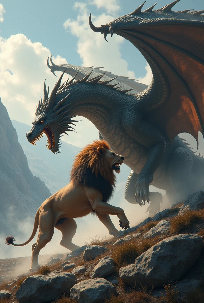 Lion and dragon fight
