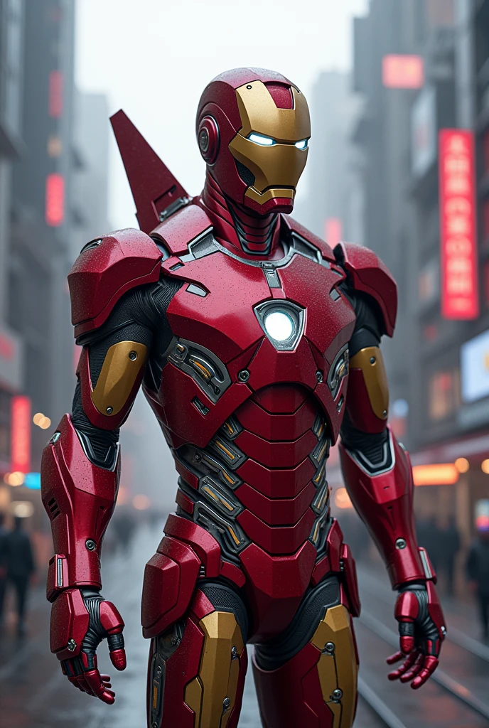 Avengers Endgame iron man, robotic, cyber style, red, hyper Realistic