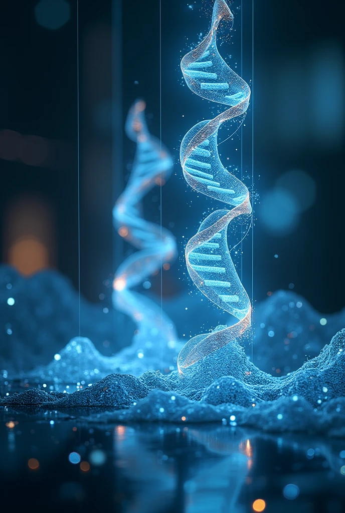 Generate an image of protein synthesis on ribosomes without naming things, holographically, menos realista 