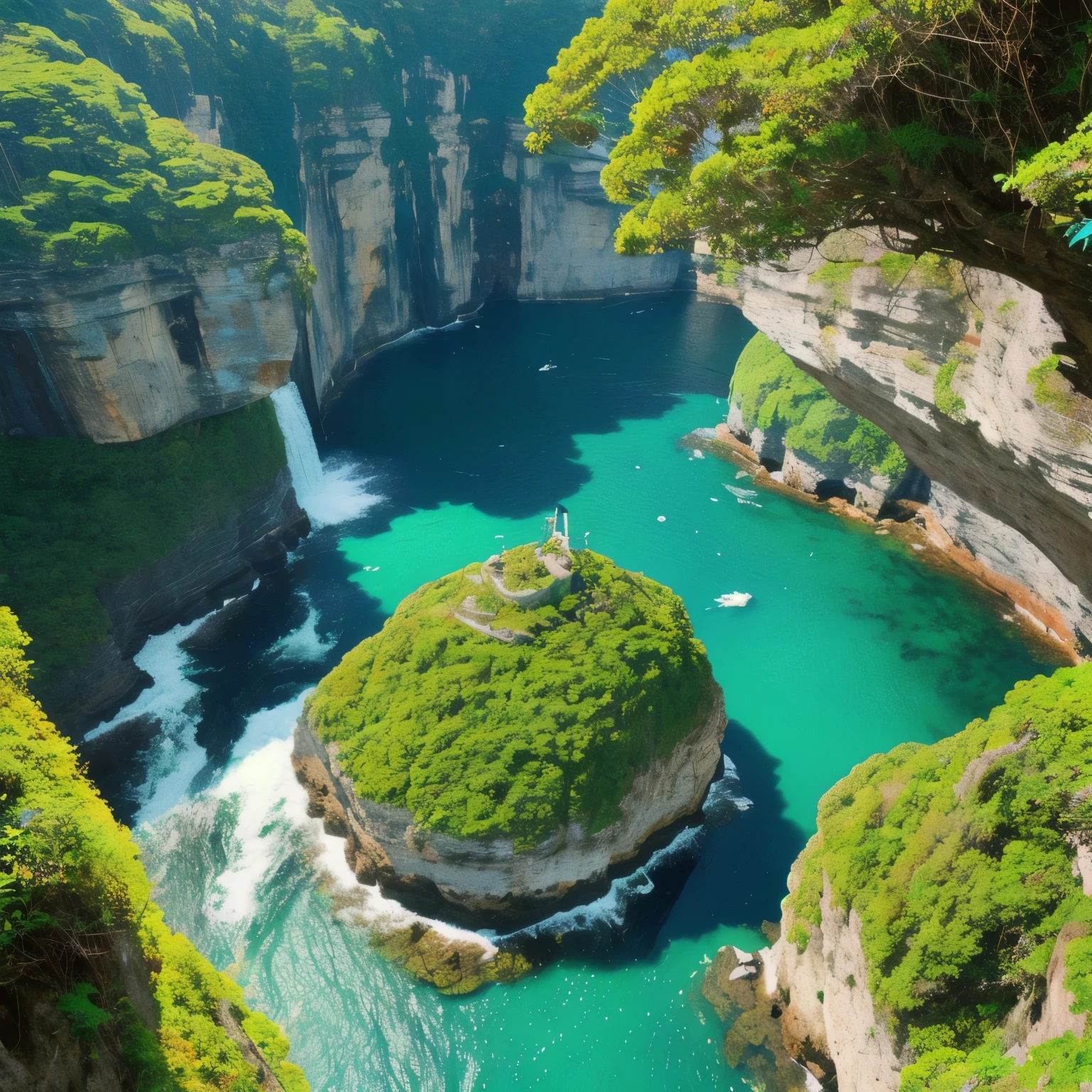 Background only、Discovery of the New World、passion、adventure、photograph、Dense forests spread、Cliffs and waterfalls、Photographing the whole island、Anime Style