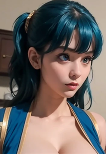 Busty ,nsfw, huge breasts supernatural beauty perfect detailed 12k,blue hair with bangs standing 