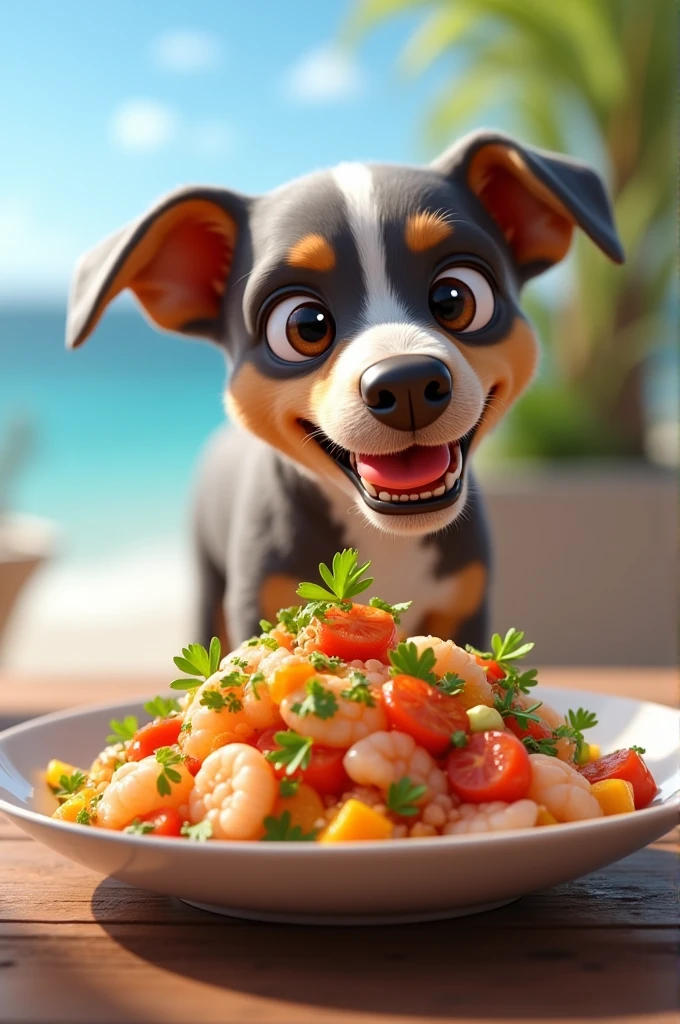 dog eating ceviche