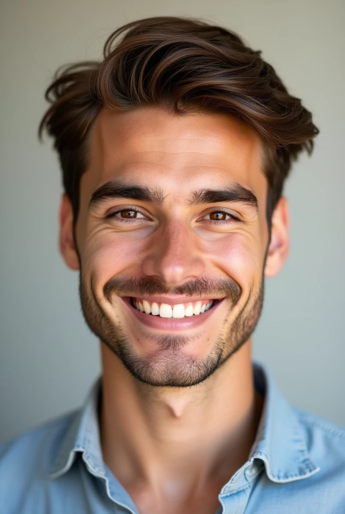 young man with brown hair smiling, stock photo