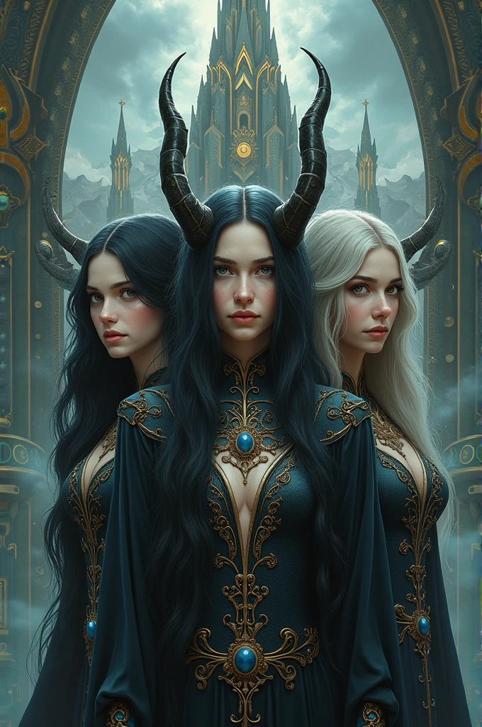 Painting  of goddesses Hecate s 3 form  (girl,woman, old lady)   an ultrafine detailed painting, Artstation contest winner, fantasy art, fantasy game card, digital painting, spire, official photo 