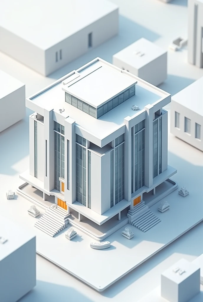 Create an isometric view of an architectural plan of a computer center with a specific architectural style