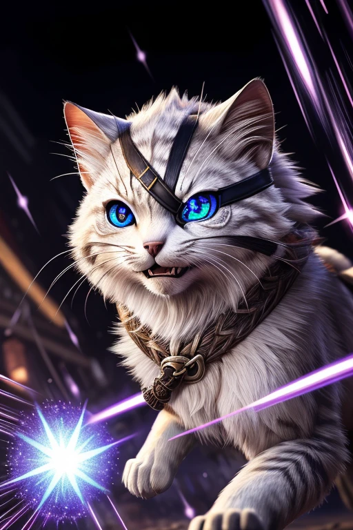 (Highest quality、masterpiece、8k))、Anatomically correct、Very detailed、High resolution、Cinematic lighting、Realistic、((Beautiful, sparkling, detailed eyes))、Intricate details、((Dynamic composition))、Kitten Samurai、Overwhelming power、Eye patch、Yagyu Shininryu