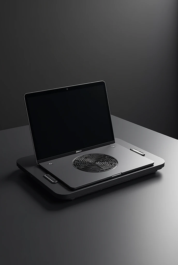Make a logo for a company that makes cooling bases for laptops that is black and that this base has a fan inside