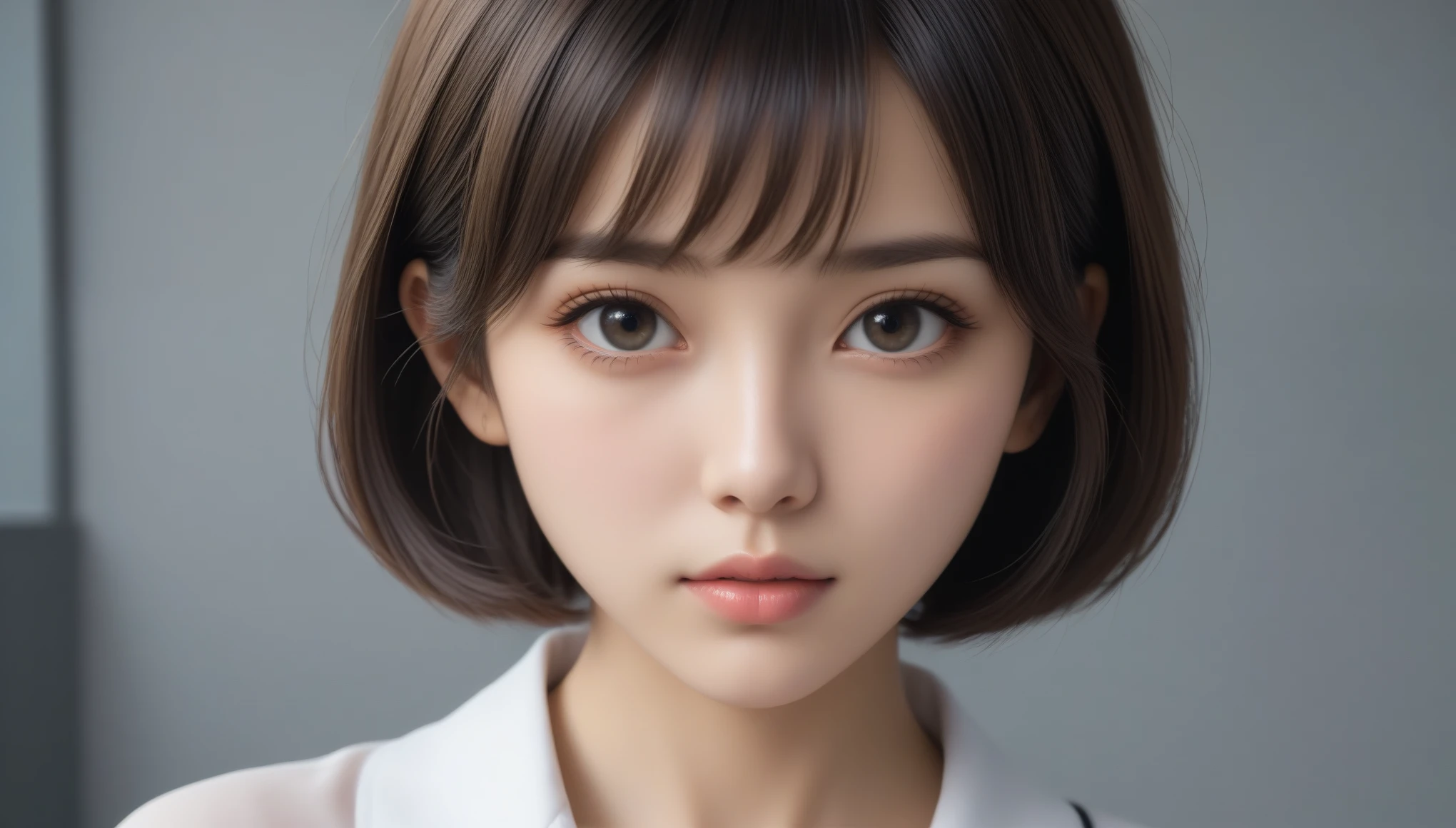 8k, Ultra-high resolution, Highest quality, masterpiece, 三分割法によるphotograph,Surreal, photograph,One Woman, (:1.3), cute, cute顔, 細部までBeautiful Eyes, 細かくdetailedに,masterpiece,One Girl:1.2,Japanese women,kindergarten,close up,glaring,Black short hair,Bowl cut,ID photo,(kindergarten uniforms:1.3),Eccentric,Future City,white collar,((Fusion of humans and androids))(Beautiful attention to detail),Subtle details, detailedな顔,anger,Attractive eyes,(ポートレートphotograph:1.4),(Photorealistic images:1.4),Fantasy art,(Beautiful Face:1.4),美しくAttractive eyes、Beautiful Eyes,Silver residue,(Tight waist:1.4)、(Beautiful with perfect body proportions:1.4),Pink Lips,profile,(((Ideal body type))),A-cup small breasts :2,、Portraiture:2、Perfect Anatomy、鮮明なdetailed、detailed,Fashion magazine cover,Thin lips,完璧でBeautiful Face ,完璧でcute顔, Skin with attention to detail, Perfect limbs、Narrow waist,Surreal,Light and shadow,spotlight