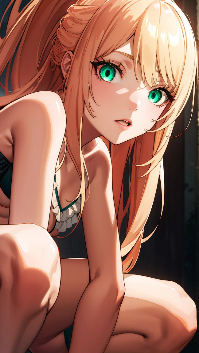 lexiavonarselia, lexia von arselia, long hair, blonde hair, (green eyes:1.5), ponytail, pink hair,
BREAK (frilled_bikini:1.2),
BREAK Front view, angle from below, squatting deep in the city,
BREAK (masterpiece:1.2), best quality, high resolution, unity 8k wallpaper, (illustration:0.8), (beautiful detailed eyes:1.6), extremely detailed face, perfect lighting, extremely detailed CG, (perfect hands, perfect anatomy),
