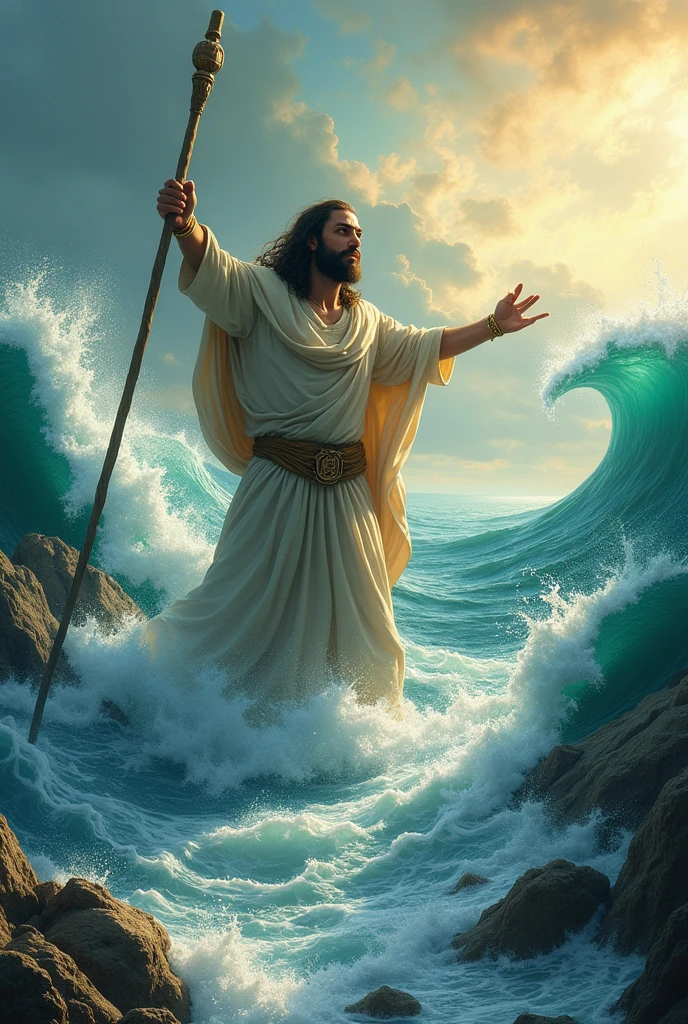moisés, with a simple gesture of his staff, made the sea open