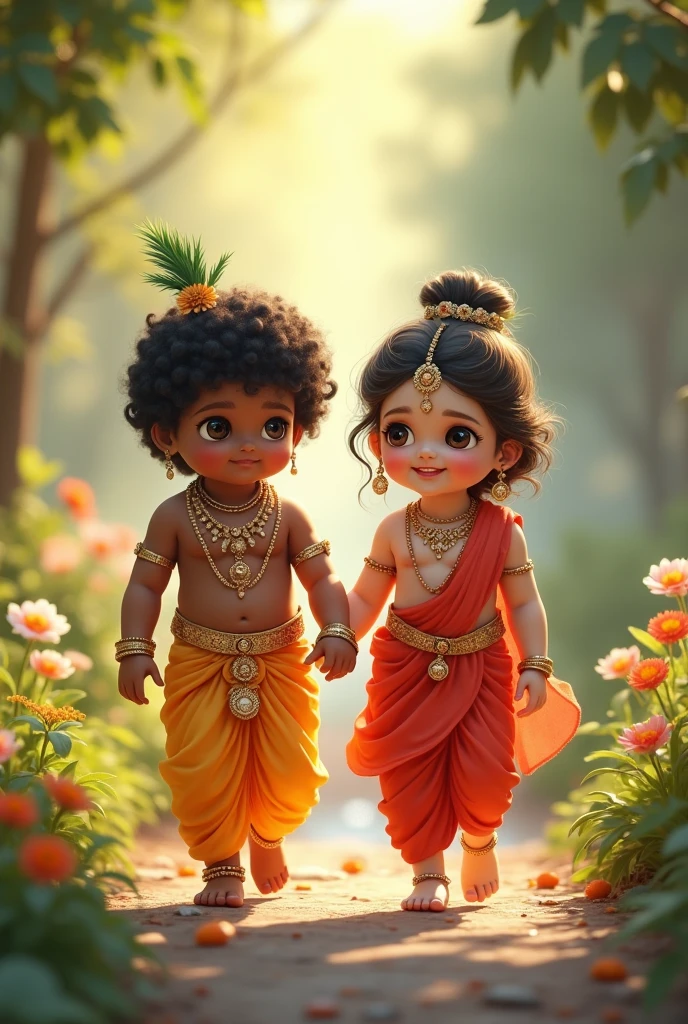 Cute krishna Radha  walking