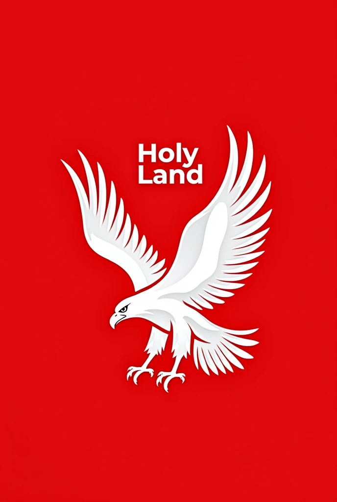 create a logo for a business card with an eagle with transparent details in white with a completely red background with the word holy land written on top of the eagle