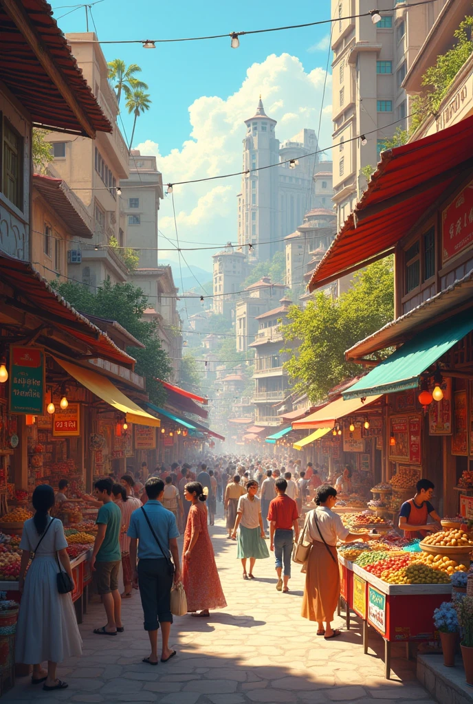 Create an image for a presentation of the creativity workshop course, with the theme of the image that is market, Types of market and their characteristics