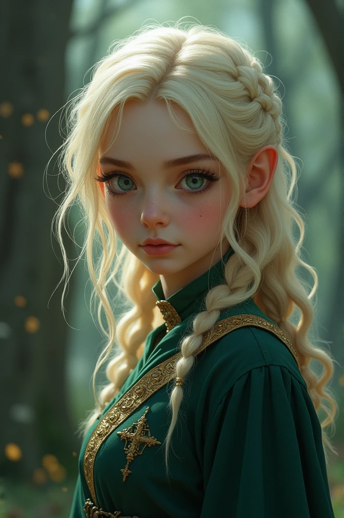 Harry Potter character girl blue green eyes very light blonde hair on the eye a scar her name sahrisa lovegot