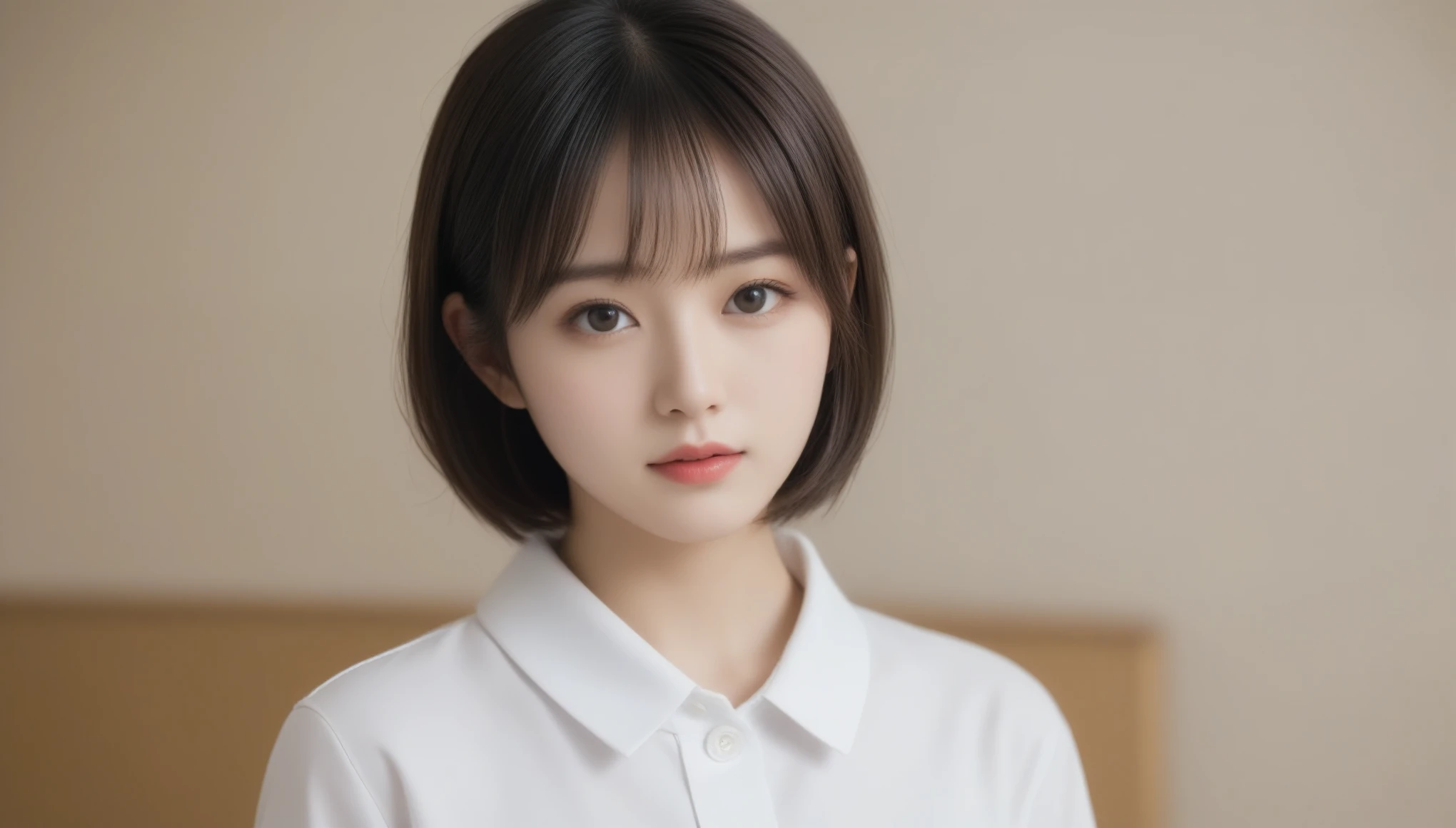 8k, Ultra-high resolution, Highest quality, masterpiece, 三分割法によるphotograph,Surreal, photograph,One Woman, (:1.3), cute, cute顔, 細部までBeautiful Eyes, 細かくdetailedに,masterpiece,One Girl:1.2,Japanese women,kindergarten,close up,glaring,Black short hair,Bowl cut,ID photo,(kindergarten uniforms:1.3),Eccentric,Future City,white collar,((Fusion of humans and androids))(Beautiful attention to detail),Subtle details, detailedな顔,anger,Attractive eyes,(ポートレートphotograph:1.4),(Photorealistic images:1.4),Fantasy art,(Beautiful Face:1.4),美しくAttractive eyes、Beautiful Eyes,Silver residue,(Tight waist:1.4)、(Beautiful with perfect body proportions:1.4),Pink Lips,profile,(((Ideal body type))),A-cup small breasts :2,、Portraiture:2、Perfect Anatomy、鮮明なdetailed、detailed,Fashion magazine cover,Thin lips,完璧でBeautiful Face ,完璧でcute顔, Skin with attention to detail, Perfect limbs、Narrow waist,Surreal,Light and shadow,spotlight