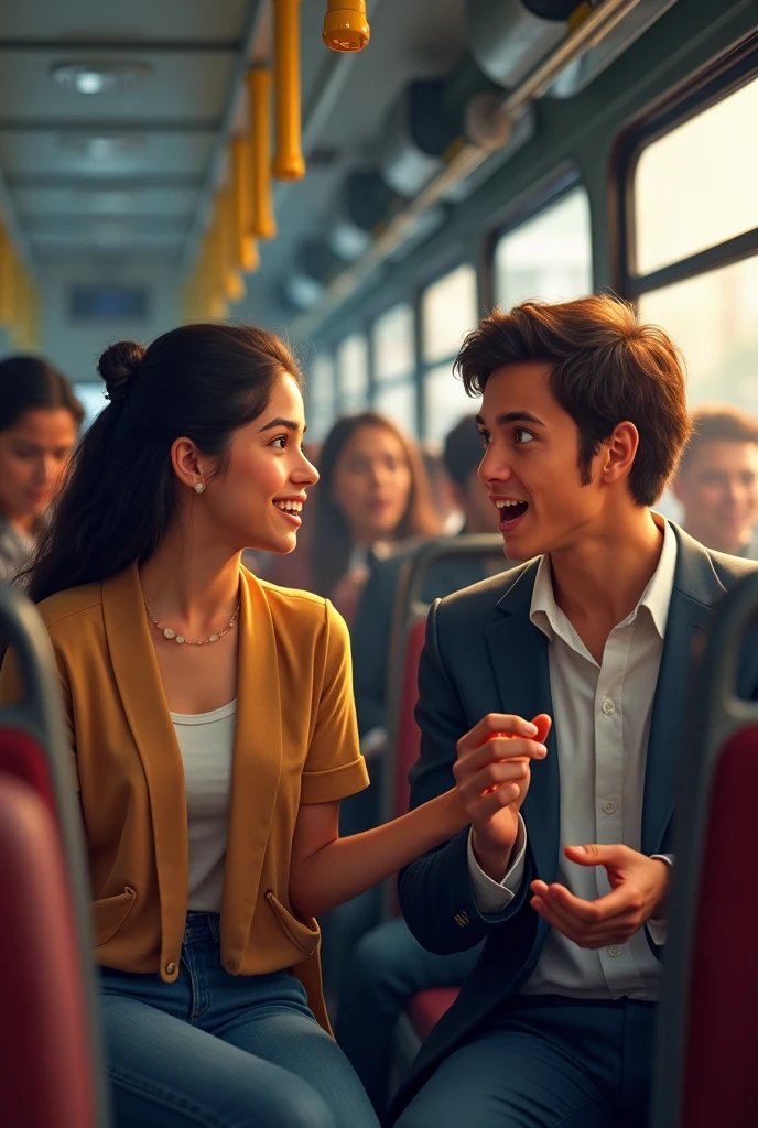 The young Peruvian sits next to a student on the bus and the student explains the context of the currency.