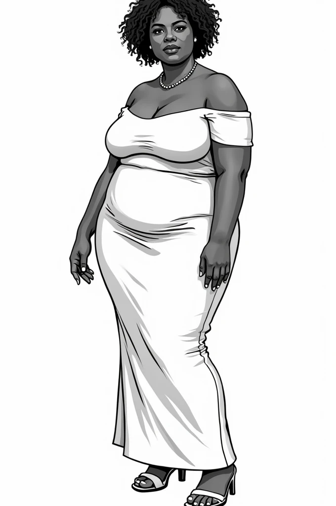 
Black Women Beauties Portrait Coloring Pages for adults, Full body, different style elegant clothes , Fat Black Woman Grayscale Coloring Book, White Background, no shadow on image, outline body, best quality, masterpiece, detailed, perfect face