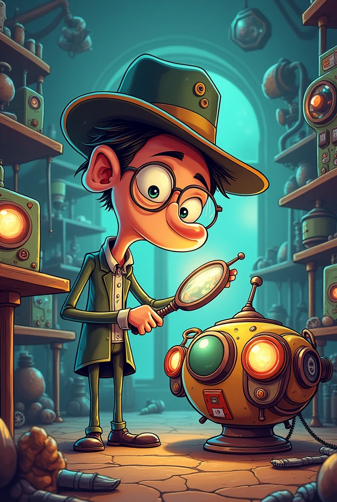 cartoon style gadget inspector,