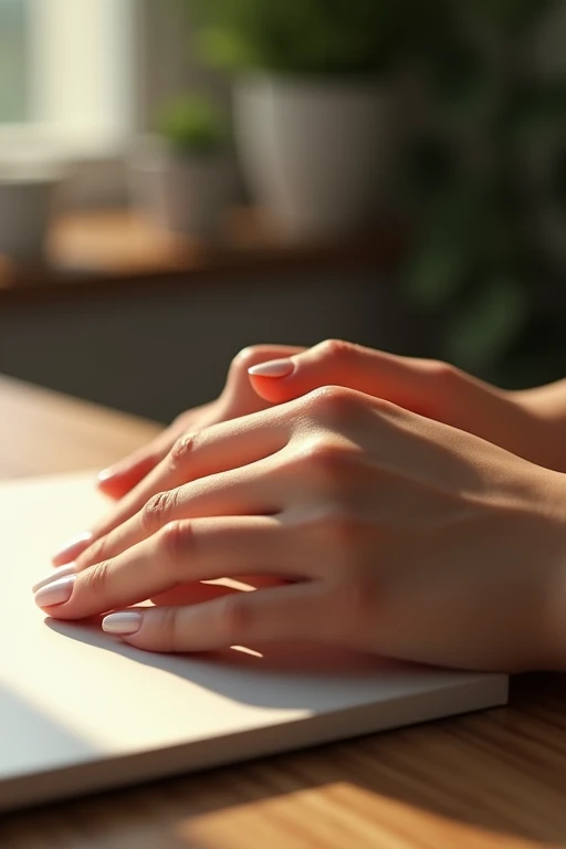 Beautiful hands、nail、Place your hands on the desk、Back of hand