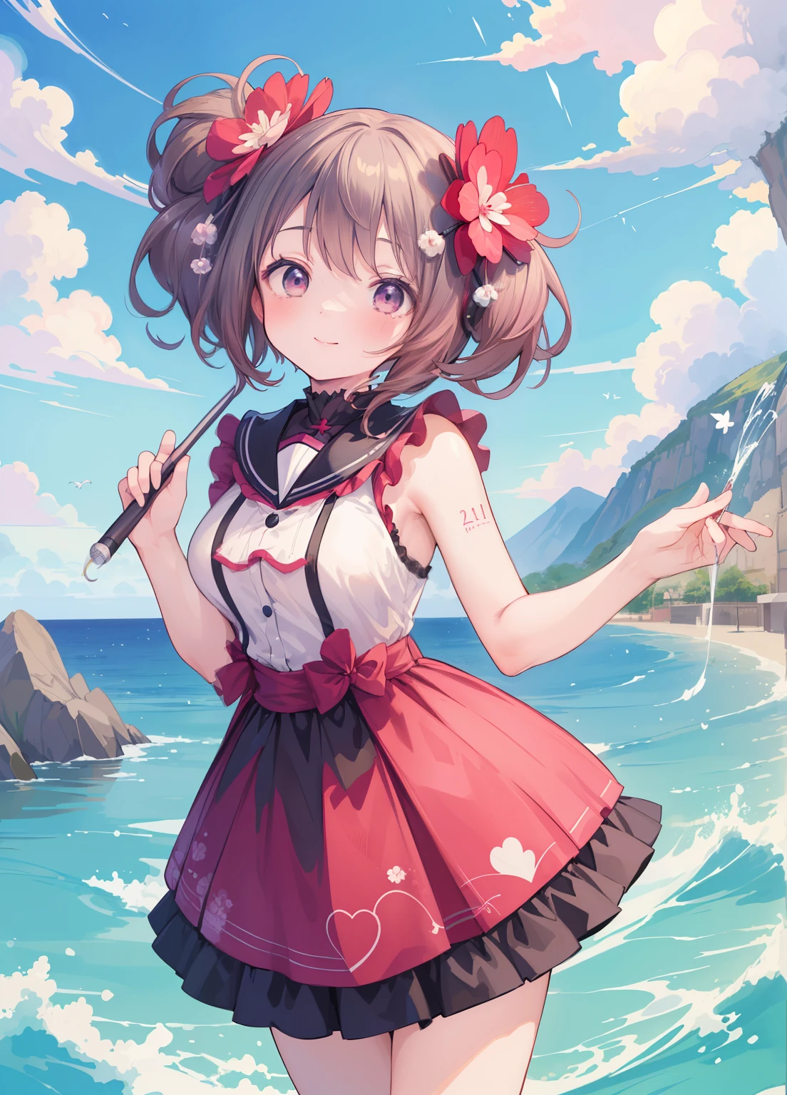 (masterpiece、Highest quality、Highest quality、Official Art、Beautiful and beautiful:1.2)、(One person:1.3)Hatsune Miku、Twin tails,Beautiful breasts, Katsushika Hokusai,Uraraka Ochako ,One person女の子 , anime , masterpiece , A proud smile ,short hair, The hero's uniform is a leotard ,Uraviti , Medium chest , Thighs , City of night, sexy