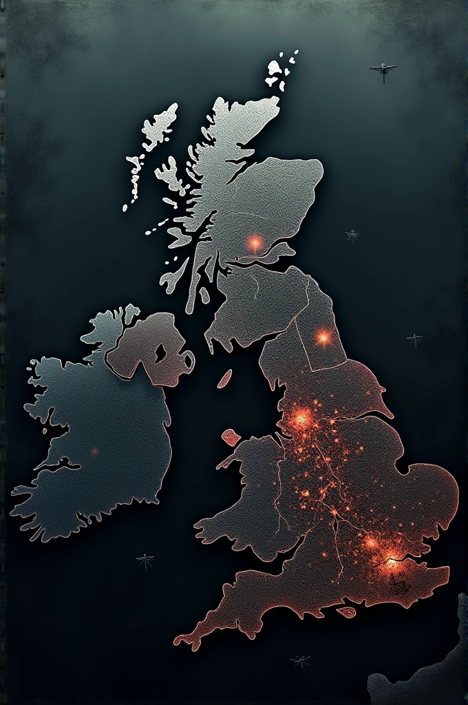 I want a dark themed picture with a london and british map