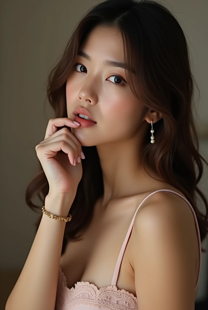 ((highest quality, 8K, masterpiece :1.3)), (realistic, Photoreal:1.4), sharp focus:1.2,
Bright colors, professional level, shallow depth of field,
20-year-old, (Half Japanese and half German woman), 1 person, A beautiful face with intelligence,
Supple body :1.3, model body shape:1.5, 頭w:1.4, perfect style:1.4,
narrow shoulders, beautiful clavicle, long and thin legs, The beauty of slim abs :1.2, thin waist :1.2,
super detailed skin, Fair skin, Shiny skin,
super detailed face, slim facial contour, beautiful small face, Beautiful lined nose,
super detailed eyes, long slit eyes, brown eyes, double eyelid, beautiful thin eyebrows, fine long eyelashes,
super detailed lips, plump lips, glossy pink lips, flushed cheeks, beautiful teeth,
Beautiful actress's ennui makeup, pink lipstick, silver necklace, earrings,
light brown hair, delicate soft hair,
(hair up, ponytail :1.2), layer cut, (dull bangs:1.2),
(Dress up with trendy fashion:1.2),
gentle smile, open mouth half way, Enchanted expression, stare at the camera,
(Full body image from the waist), dynamic lighting,
((She is completely naked and wearing a see-through micro bikini with a wide open chest.:1.2)),
(perfect breast shape, B cup:1.2), A small pink areola,
She has a cute plump butt, My thighs are dazzling,
View from diagonally in front, Pay attention to the crack between the legs,