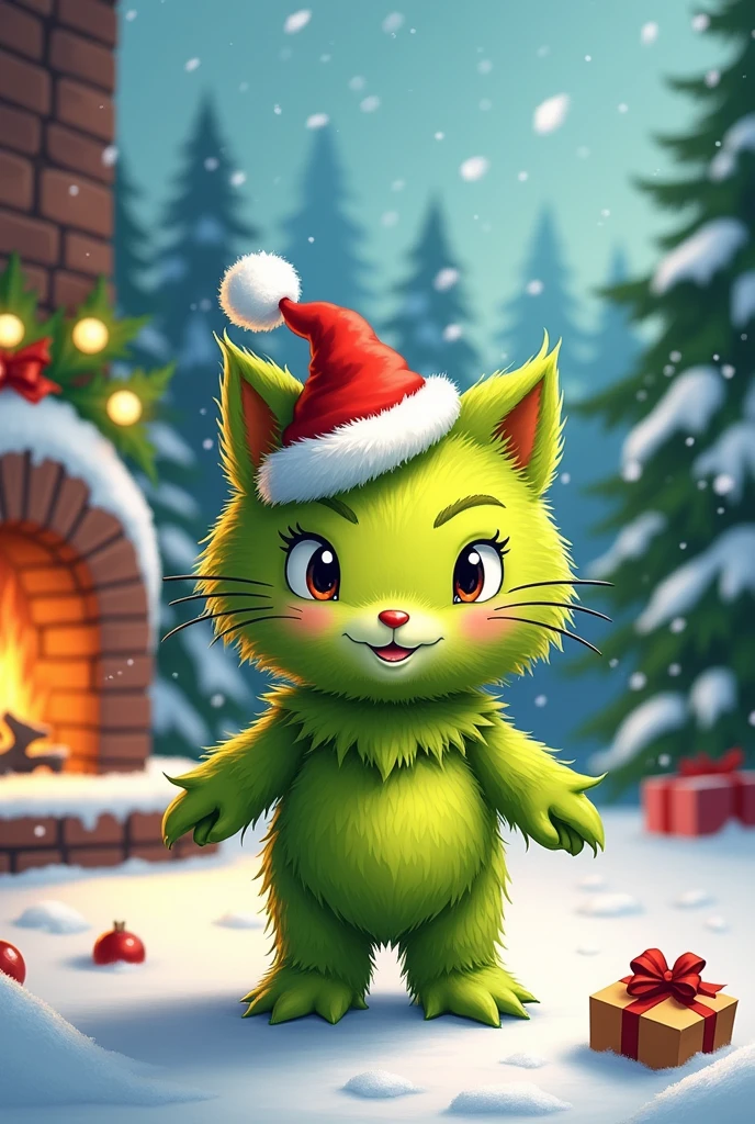 Hello kitty dressed as a grinch 
