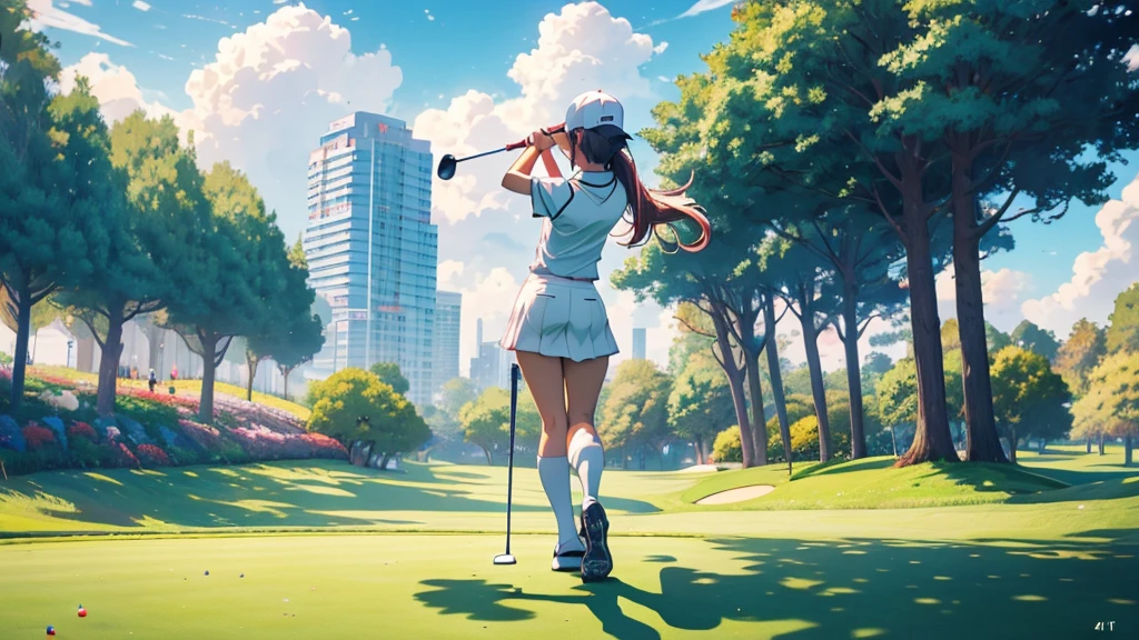 ヘッドフォンを着けた女性がgolfをしている、Anime Style 4 k, anime wallpaper 4k, anime wallpaper 4k, 4k anime wallpaper, anime art wallpaper 4k, anime art wallpaper 4k, Anime Style. 8k, Anime atmosphere, Ultra HD Anime Wallpaper, Anime Art Wallpaper 8K, Anime Background,golf、golf場、golfをしている、GOLF、golfクラブを持っている