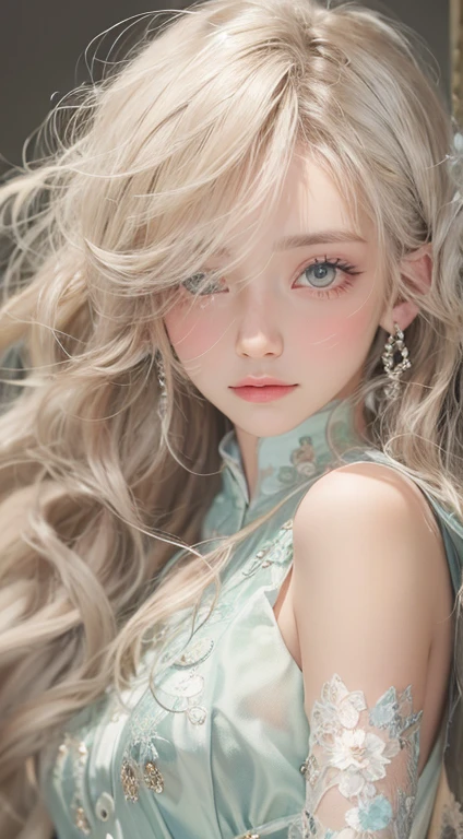 boring, I'm looking forward to, Underarm, Underarm, nearly naked, the body is slim, skinny, (Highest quality realistic textured skin),(terrible),(got it, round, Symmetrical eyes),Delicate facial features,(Burning bright cold eyes), very slim and the body is slim, naked, nude, (She has a mischievous smile),(Her face is kind and beautiful),Glass earrings in the ears,,(blonde),(Silvery white hair),(Chestnut Hair),(Dramatic Photos:1.4),(Dramatic Pose),(Flashy photos), Upturned eyes, Upward glance, Cluttered photos,(Hair flying in the air:2.0),(Background vortices and currents),(Dramatic Light),(Nice views),Spectacular realism,Cinematic feel,(High-density image review:1.5),(Soft colors:1.2),Very detailed,Dramatic Light,(Intricate details:1.1), (Complex background,Shine,fractal)
