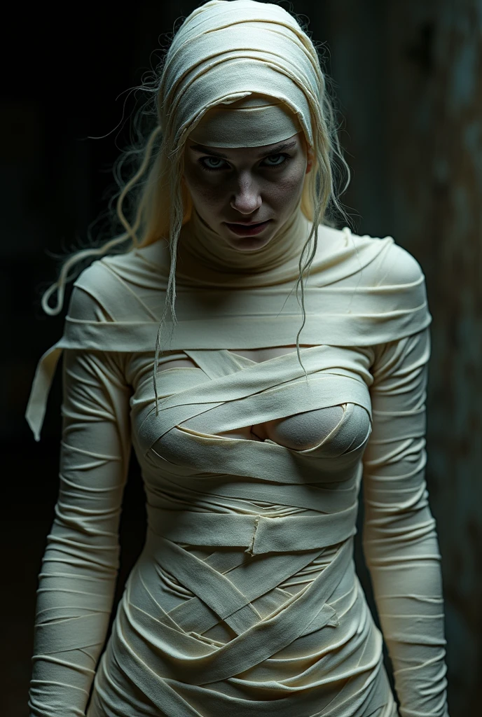 Woman was forced to be made into a living mummy,, her whole body had become a mummyThe woman couldn't breathe.
The girl had become a fully living mummy.From head to toe, she was tightly wrapped in bandages, leaving no gaps.Her face was also covered in bandages.There wasn't a single gap in the bandages covering her entire body.His whole body was covered in bandages, there was not the slightest gap, the bandages were very tightuntil his face could no longer be seen because it was covered by the bandage 