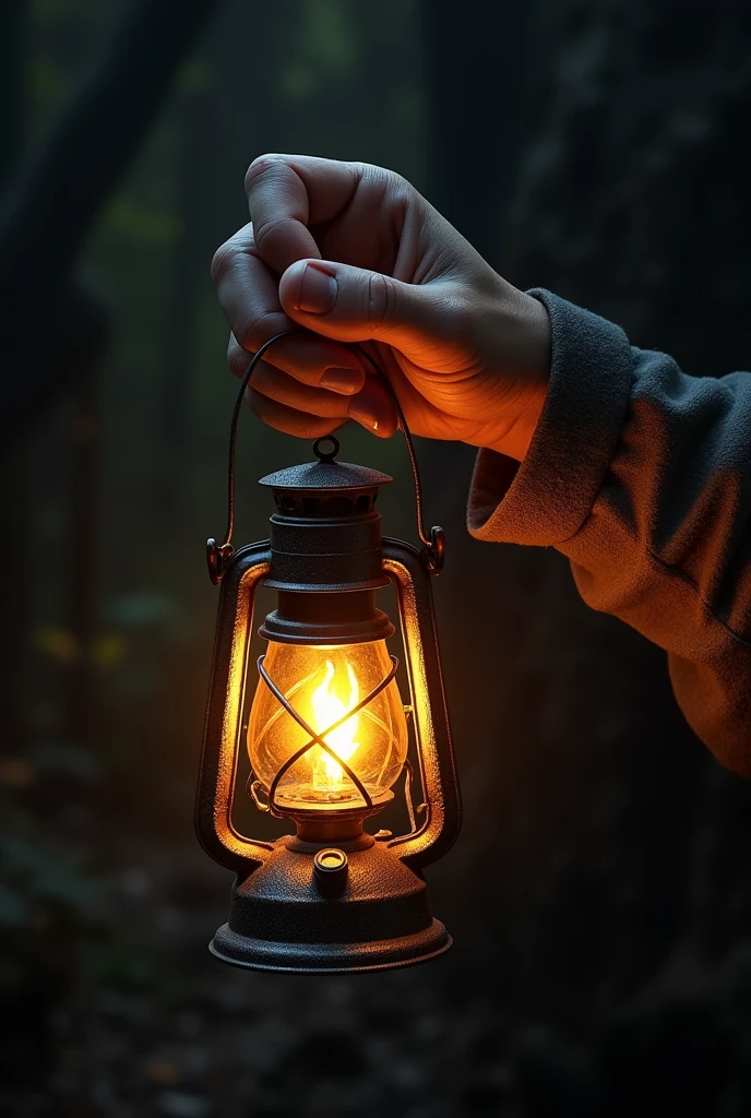 underground mine, I want a first person view, the only apparent member is the arms, with a lantern in hand lighting the way
