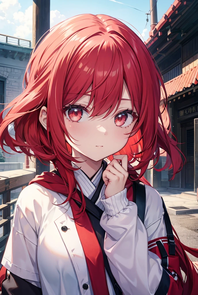 One girl、Red hair and white eyes