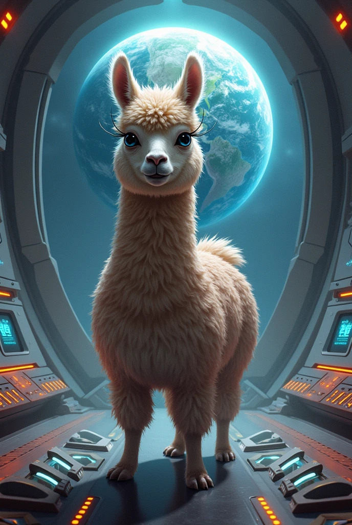 Alien alpaca on a UFO trying to conquer the Earth