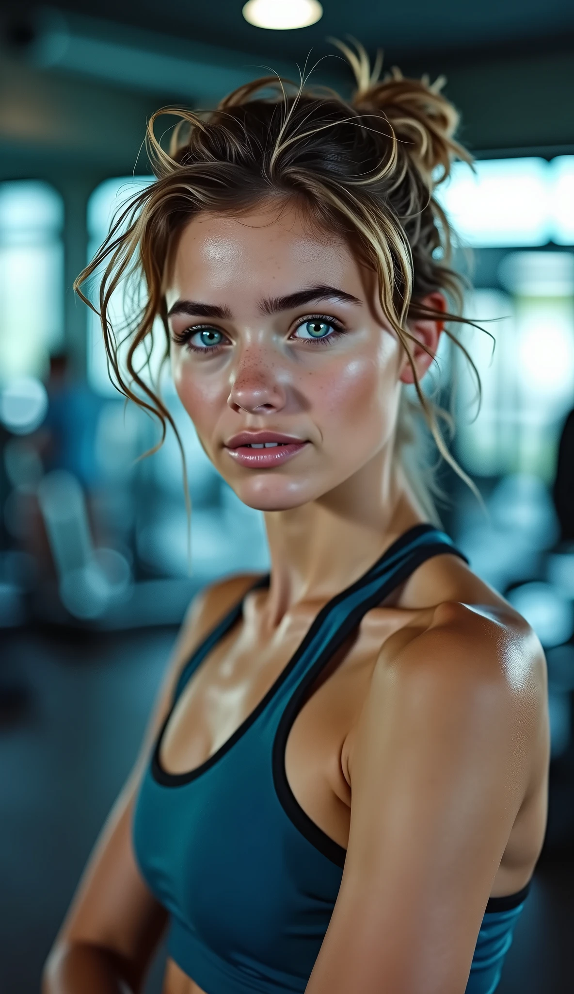 20 year younger gym girl with gym dress gym background images portrait size in blue eyes 