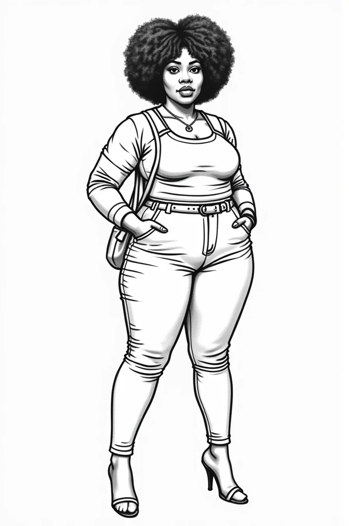 Black Women Beauties Portrait Coloring Pages for adults, Full body, fat Hot fashion and different style dress, Fat Black Woman Grayscale Coloring Book, White Background, no shadow on image, outline body, best quality, masterpiece, detailed, perfect face