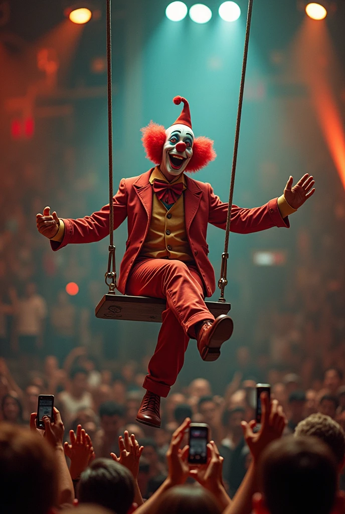 Circus and entertainment, Circus Swing, clown show, Thank you and be happy, People applaud, Inside the circus,clown show, best quality, artwork, very aesthetic, Perfect composition, Intricate details, Extremely detailed