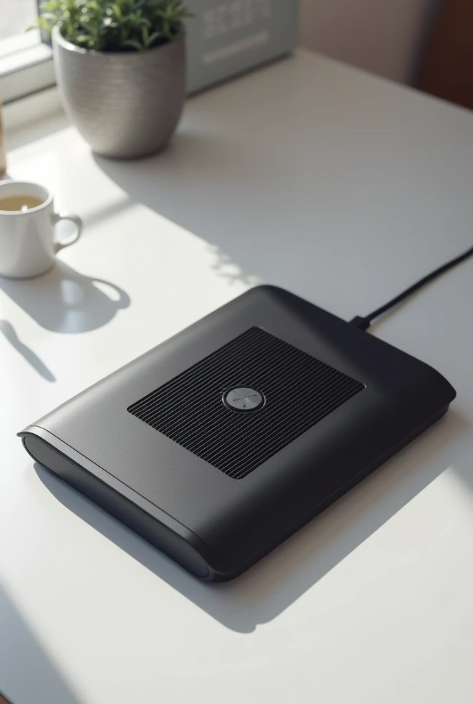 Make a logo for a company that makes cooling bases for laptops that is black and that this base has a fan inside that does not have a screen