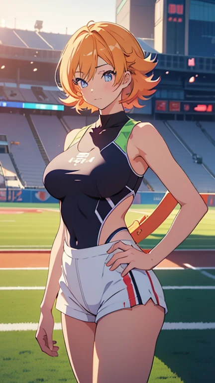 Anime girl in separate athletic wear posing in stadium with spectators, Enchanting anime girl, detailed Digital anime art, Best anime 4k konachan wallpaper, Smooth anime CG art, [ 4k yen digital art ]!!, I also make fan art, Digital anime art, Strongest Pose, Digital anime illustration, 4k anime wallpaper, Ilya Kuvshinov. 4k yen