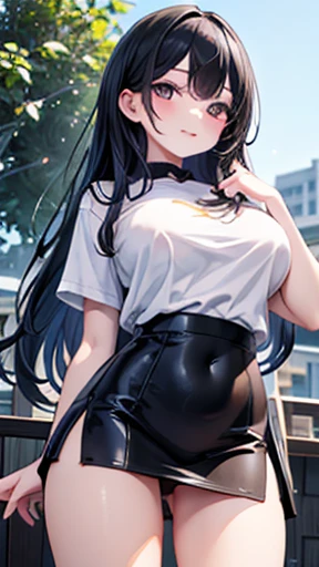(masterpiece:1.3、Highest quality、超High resolution、Very detailed)、(Genuine、Realistic:1.4)、Beautiful illustrations、Perfect lighting、Natural light、Depth of the Boundary、Beautiful and detailed hair、美しくDetailed face、Beautiful details、Beautiful body、Hard breasts、Beautiful thighs、Beautiful feet、Beautiful Hands、Show to viewers、One Girl、Very cute girl、(Perfect Anatomy、Anatomically correct)、Cute and symmetrical face、Perfect Face、Perfect Eyes、Glowing Skin、((Long eyelashes、Big black eyes))、(Very large and powerful breasts)、juicy thighs、Attractive thighs)、(Cute Smile)、Cowboy Shot、(RAW Photos:1.2)、Highest quality、Beautiful detailed girl、Very detailedな目と顔、Beautiful and detailed eyes、Large file size、High resolution、High resolution、8k wallpapene details、8k wallpaper、Light on the face、Cinema Lighting、(2. Women)、(((非常にLarge Breasts))), (Genuineism: 1.4),masterpiece, Highest quality, 1 female, 8k,Highest quality, Genuineistic, Very detailedな, 1 girl, Genuineな肌の質感, Large Breasts, Focus on your audience,(Black shiny hair), Relaxed Half-Cut T-Shirt,Down乳, 胸のDown, Down , Micro Mini Skirt, , Cinema Lighting, Face Focus, Beautiful Eyes, Detailed face, Bright Face, Light of the sun, Outdoor cafe in the background, Low angle shot, Downからの眺め