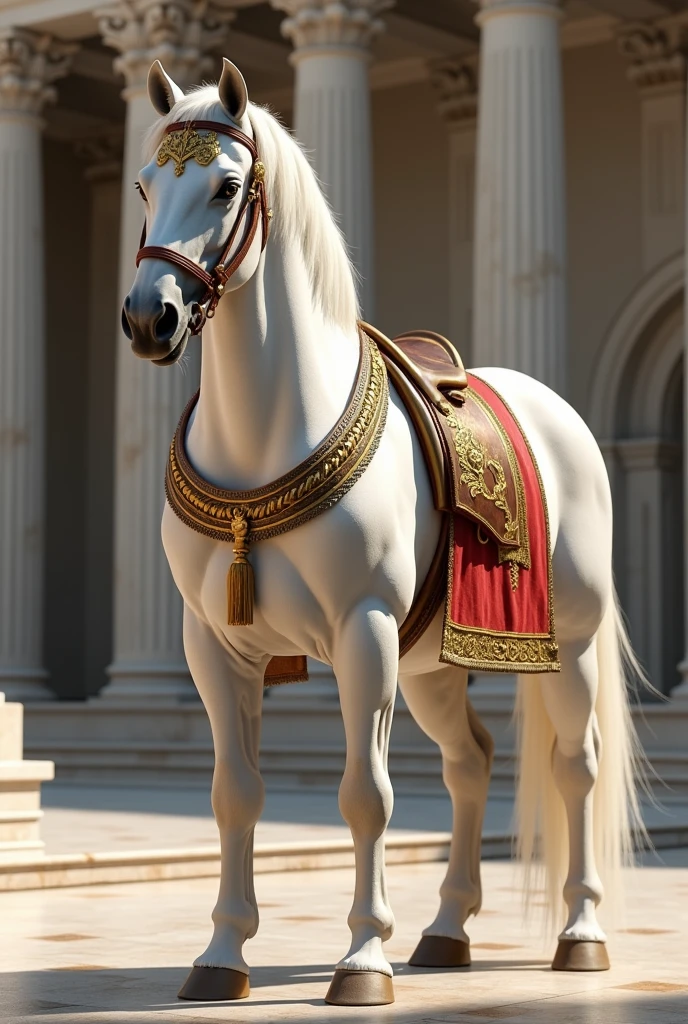 A white horse as a roman consul,standing upright
