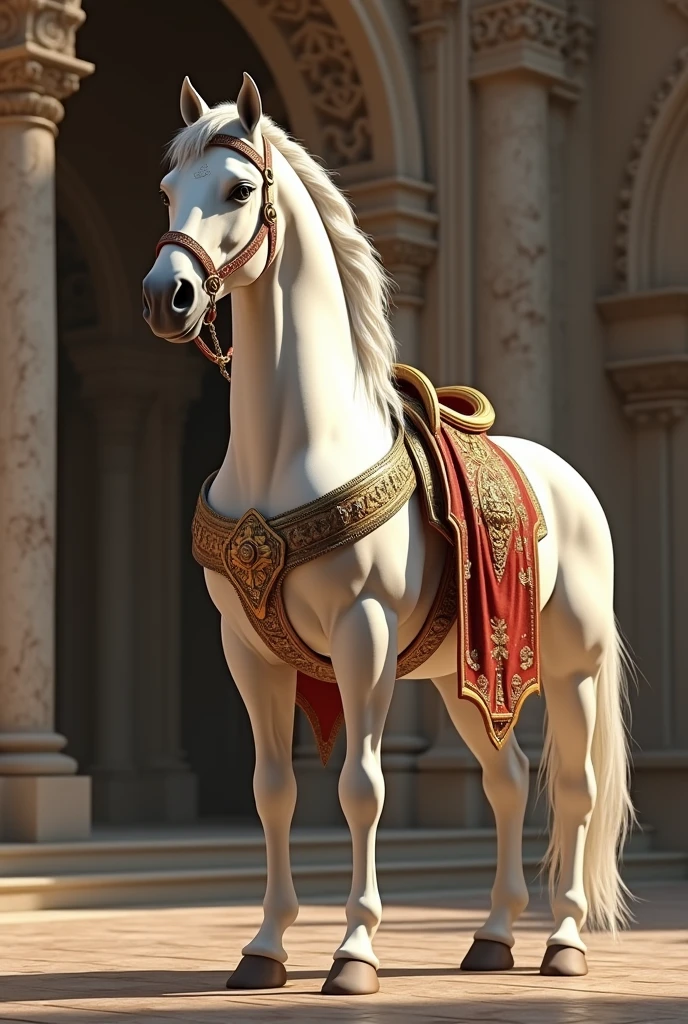 A white horse as a roman consul,standing